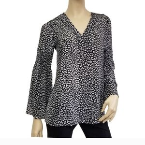 Michael Kors Black  & White Animal Print V-Neck Bell Sleeve Tunic Top Sz M EUC